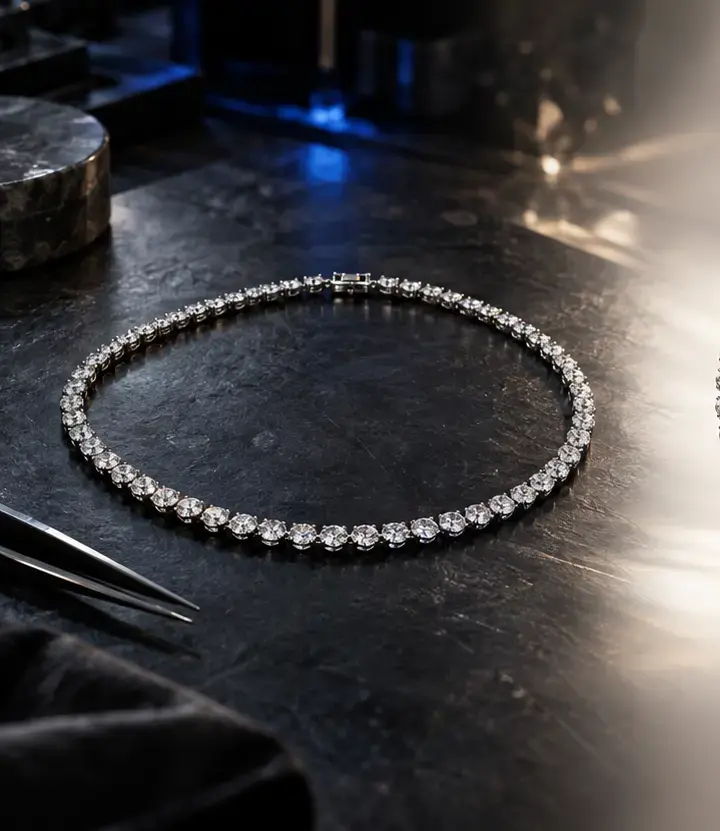 Raw tennis chain product source on a black work surface